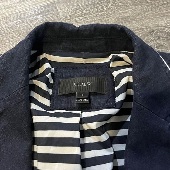 J. CREW Rhodes Navy Blue Blazer 100% Linen Nautical Crest Gold Buttons Size 6 - Picture 6 of 16